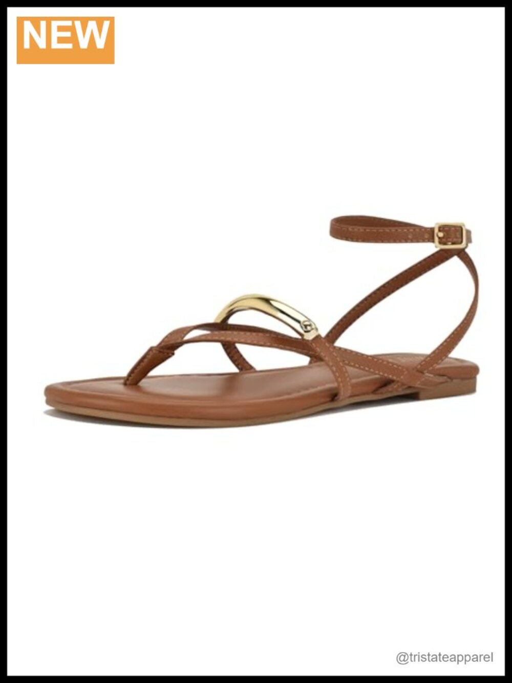 Nine West Bretta Faux Leather Flat Sandals Ankle Strap Buckle